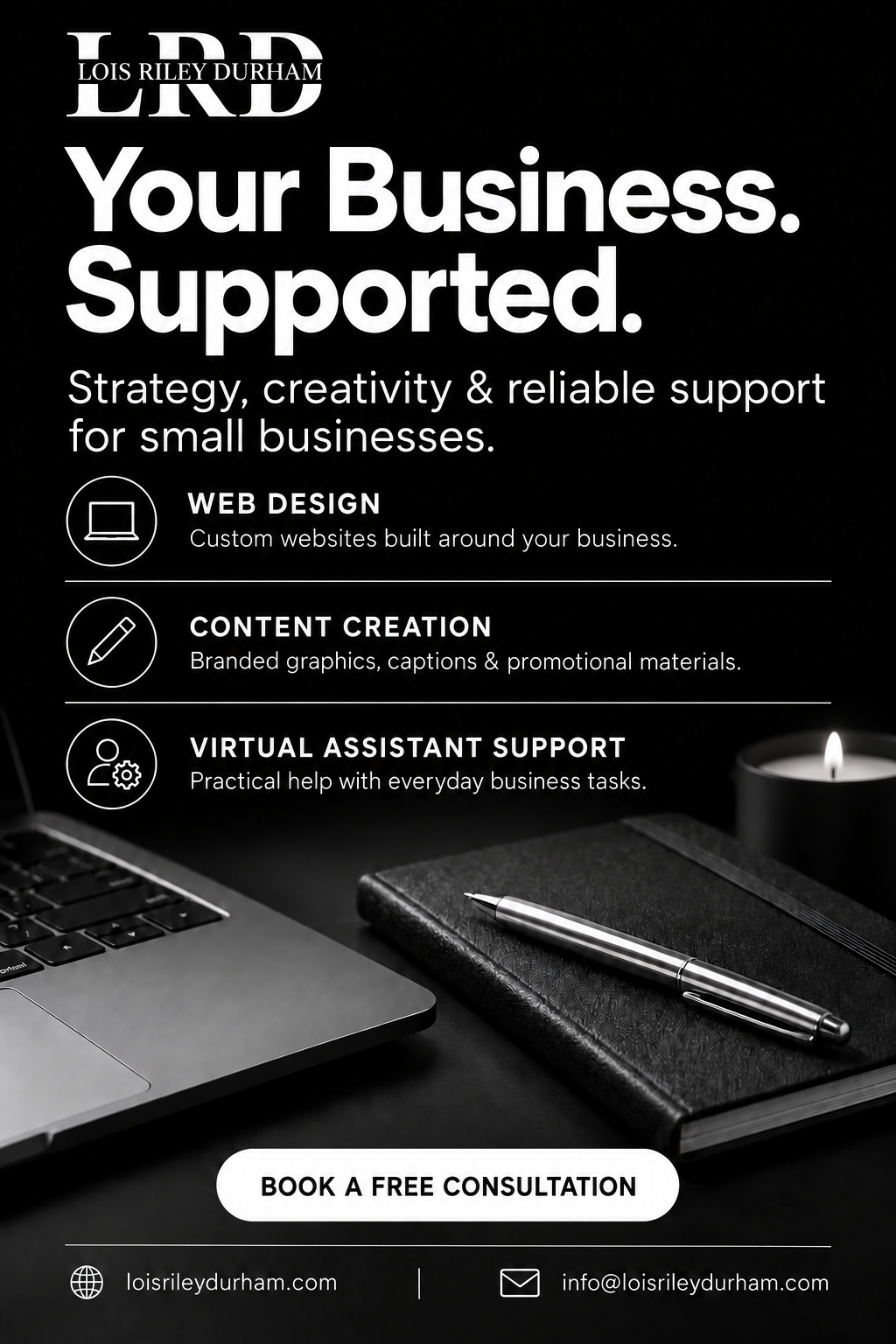 LRD promotional flyer: Your Business. Supported.